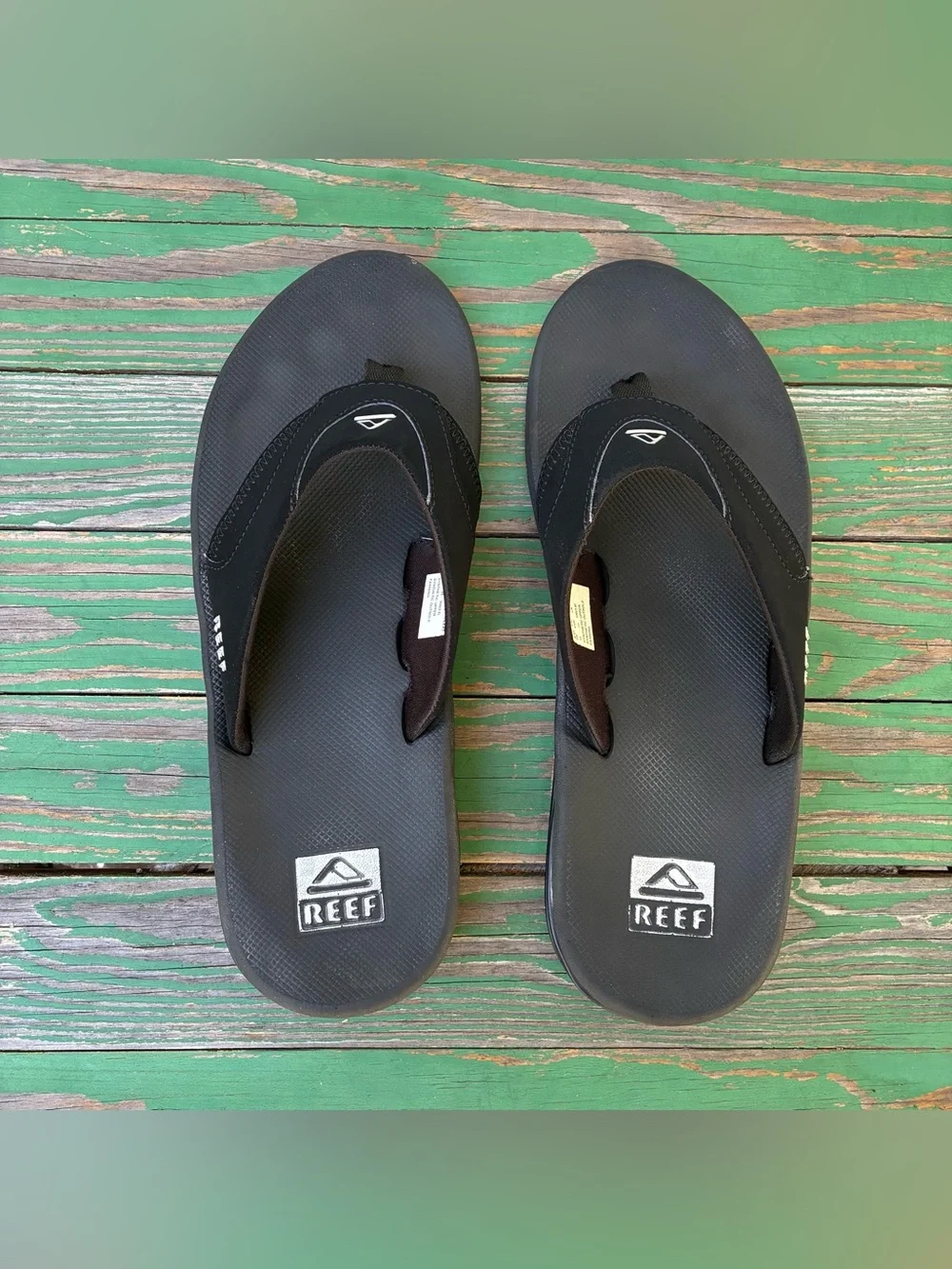 Reef Mens Sz 12 Fanning Bottle Opener Sole Black Flip Flops Thong Sandals